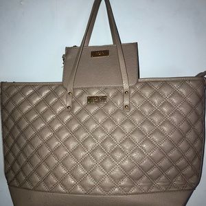 Large grey BCBG faux leather tote bag and wristlet